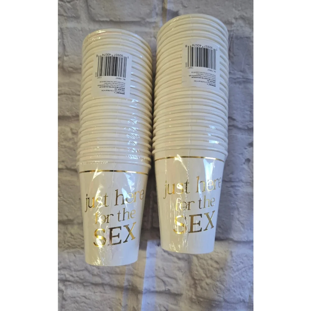 Gold and White Gender Reveal  Party Cups Just Here For The Sex